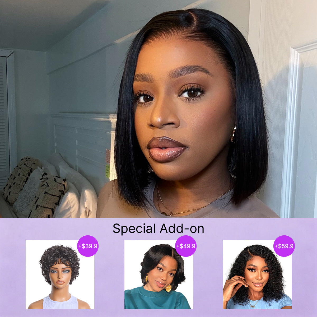 Special Add-On | Silky Blunt Cut Bob Glueless Ear-to-ear 13x4 HD Lace Front Wig Pre-Cut Lace Flexi-Fit Drawstring Cap-21