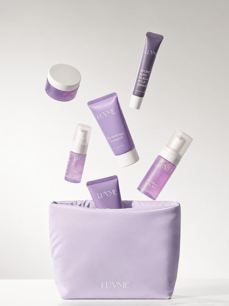 Luvme Hair wig care travel essentials 6-piece kit with bottles and accessories for wig maintenance and styling.