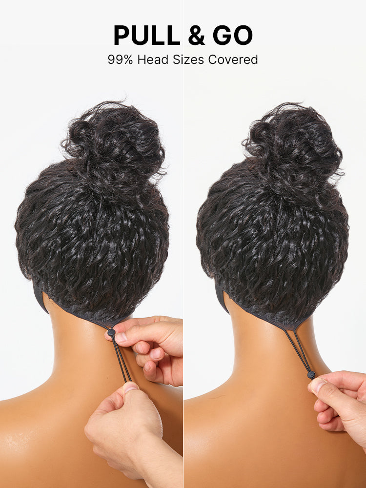 Luvme Hair PreMax 4C water wave lace wig with 13x4 frontal, pre-cut lace, flexible drawstring cap, and 180% density.
