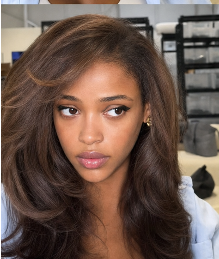 Luvme Chestnut Brown With Honey Blonde Highlights Yaki Body Wave Layer Cut half Wig-01