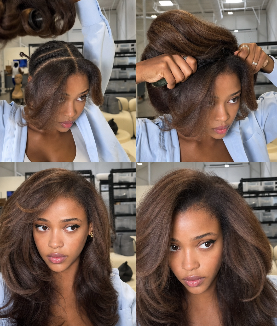 Luvme Chestnut Brown With Honey Blonde Highlights Yaki Body Wave Layer Cut half Wig-03