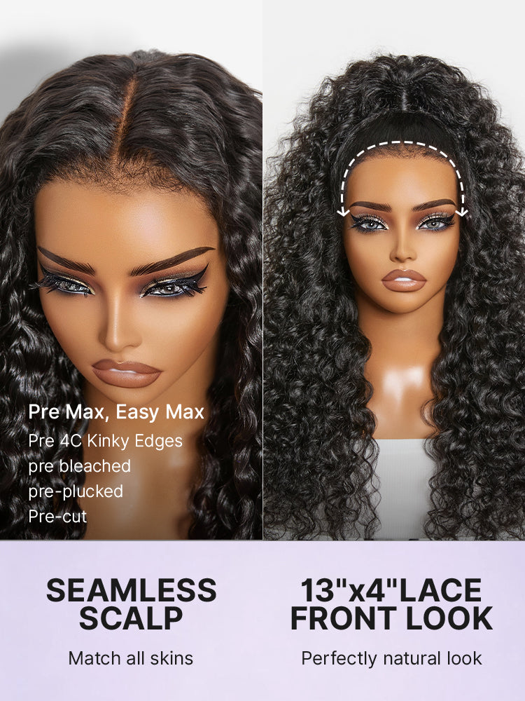 PreMax 180% Density 4C Edges Water Wave Wig 13x4 Frontal Pre-Cut Lace Wig Flexi-Fit Drawstring Cap-18