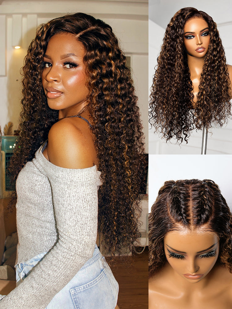Luvme All-Day Comfort™ Wig PartingMax Brown Highlights Funmi Curly 7x6 Closure HD Lace Glueless Wig Pre Cut Lace-101