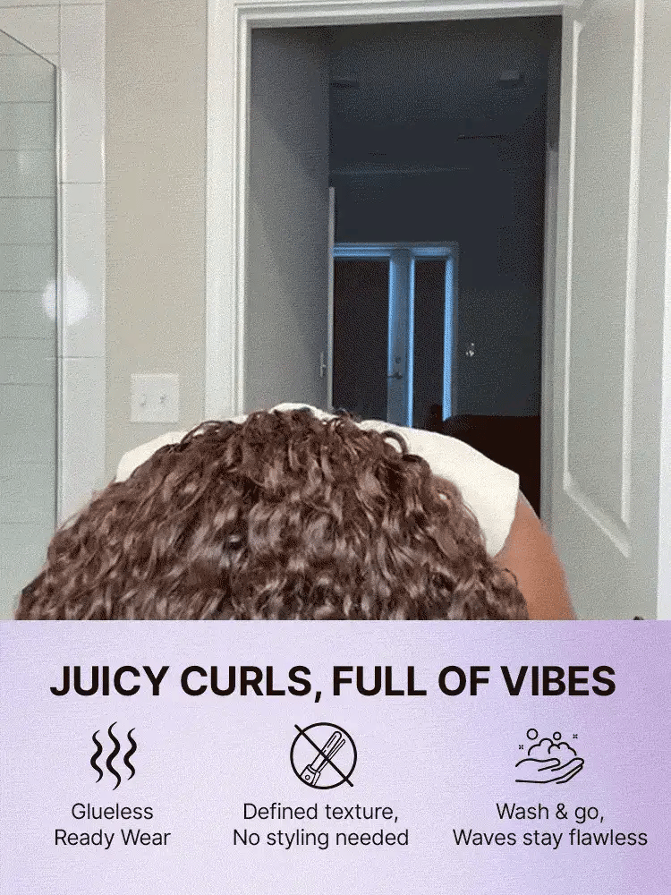 Luvme All-Day Comfort™ Funmi Curly HD lace wig with brown highlights, 7x6 closure, glueless, pre-cut lace, and natural parting
