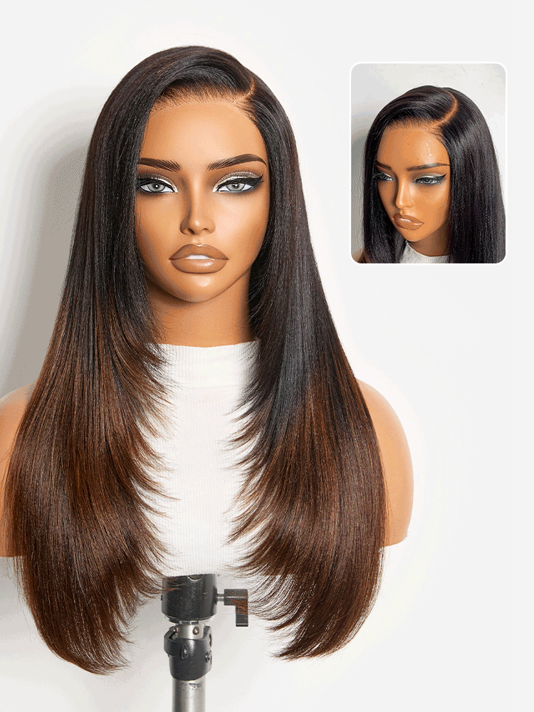 Luvme All-Day Comfort Blonde Highlight Yaki Straight Wig with 7x6 HD Lace Closure and layered butterfly cut style
