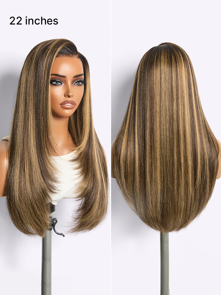 Luvme All-Day Comfort Blonde Highlight Yaki Straight Lace Wig with 7x6 HD Lace Closure and layered butterfly cut style