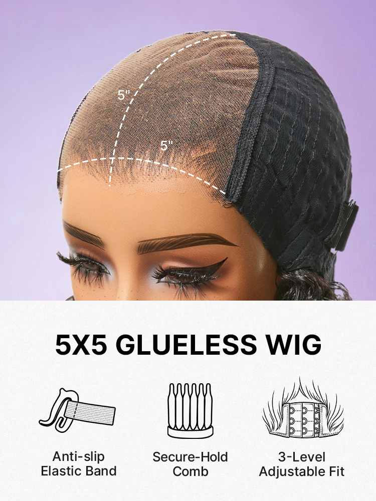 Beginner Friendly 200% Density Kinky Curly with Bangs Glueless 5x5 Closure Pre-Cut Lace Wig All Head Sizes Fit Cap-19