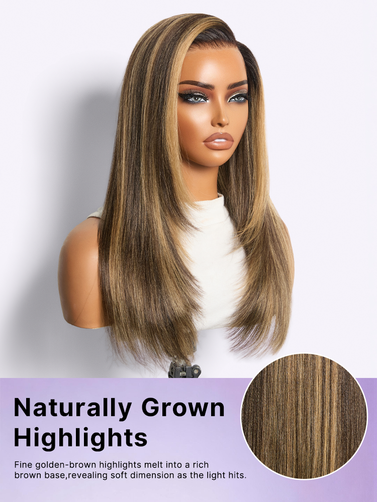 Luvme All-Day Comfort Blonde Highlight Yaki Straight Wig with 7x6 HD Lace Closure, layered butterfly cut, glueless design