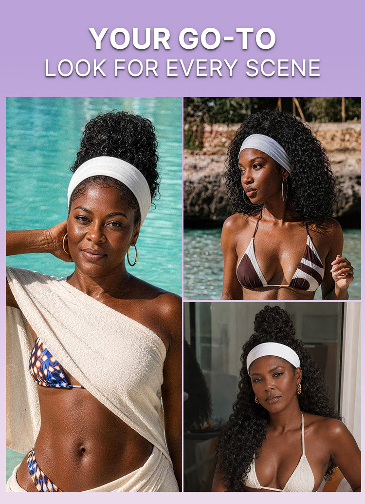 Beginner Friendly Water-Wave Wet and Wavy Headband Wig with Integrated Cooling Silk Headband, Effortless Wet-to-Dry Transformation (Get 2 Free Headbands)-39