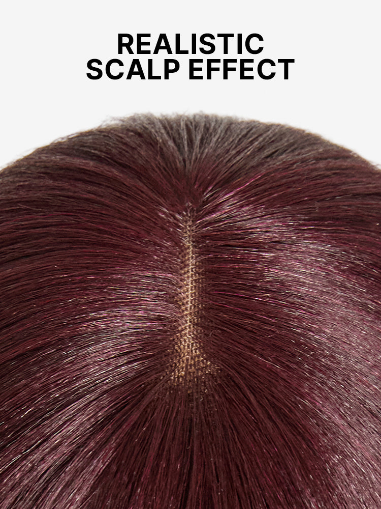 New Customers Only | Reddish Purple Realistic Glueless Yaki Straight Bob with Bangs Minimalist Lace Bob Wig All-Day Comfort Cap-05