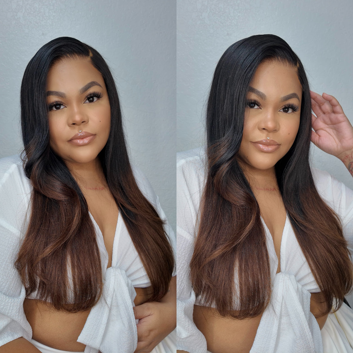 Special Deal | Ombre Brown Butterfly Cut Layered Light Yaki Straight Glueless 7x6 Closure HD Lace Pre-Cut Lace-01