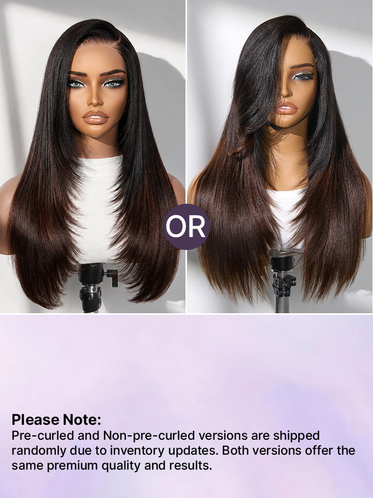 Luvme All-Day Comfort™ Wig 180% Density Ombre Brown Butterfly Cut Layered Light Yaki Straight Glueless 7x6 Closure HD Lace Human Hair Wig Pre-Cut Lace-89