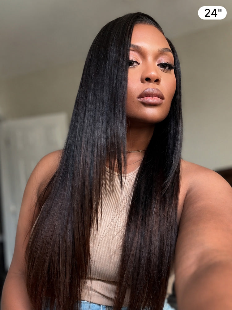 Luvme All-Day Comfort™ Wig 180% Density Ombre Brown Butterfly Cut Layered Light Yaki Straight Glueless 7x6 Closure HD Lace Human Hair Wig Pre-Cut Lace-77
