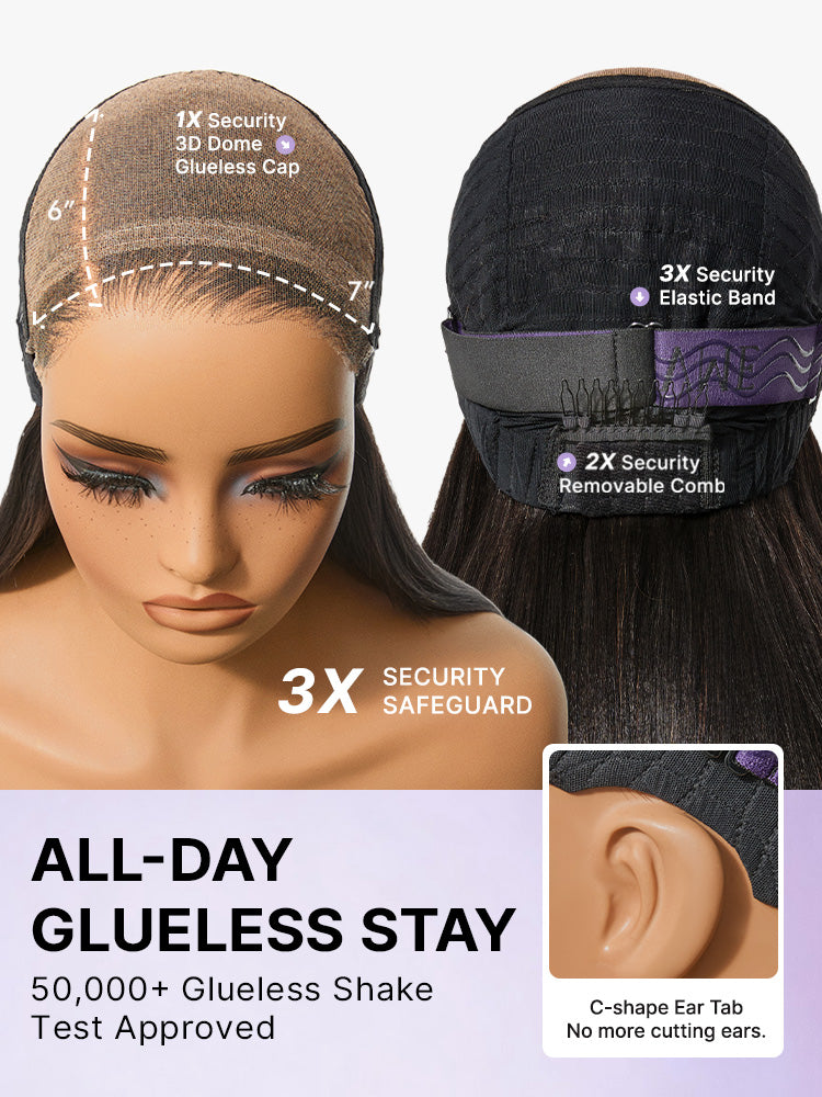 Luvme All-Day Comfort™ Wig 180% Density Ombre Brown Butterfly Cut Layered Light Yaki Straight Glueless 7x6 Closure HD Lace Human Hair Wig Pre-Cut Lace-86