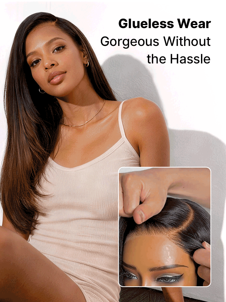 Luvme All-Day Comfort™ Wig 180% Density Ombre Brown Butterfly Cut Layered Light Yaki Straight Glueless 7x6 Closure HD Lace Human Hair Wig Pre-Cut Lace-82