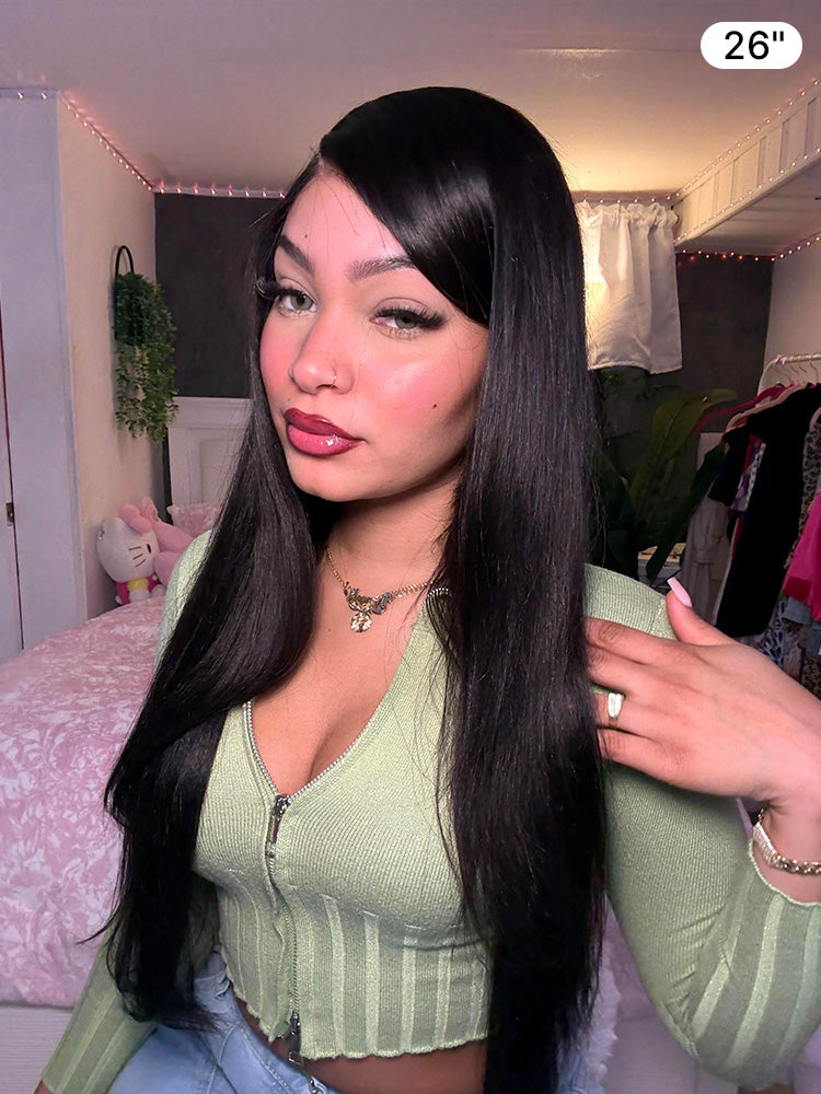 Luvme All-Day Comfort™ wig featuring layered light Yaki straight human hair, 7x6 HD lace closure, butterfly cut, glueless style