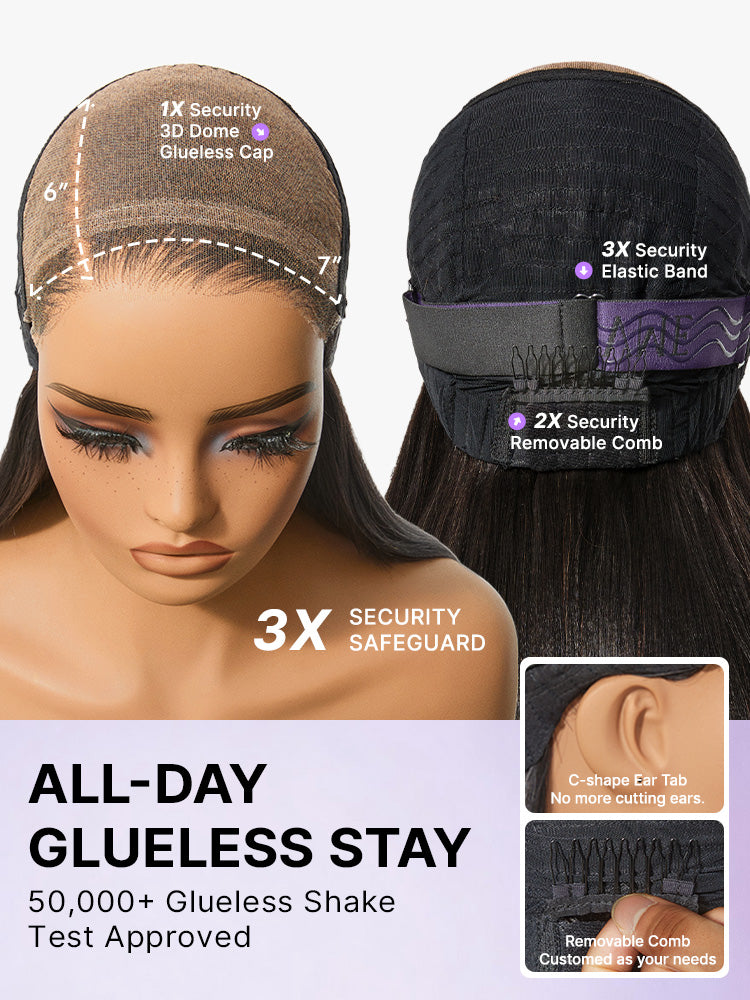 Luvme All-Day Comfort™ bone straight HD lace wig with baby hair parting, 7x6 closure, pre-cut lace, 180% or 250% density.