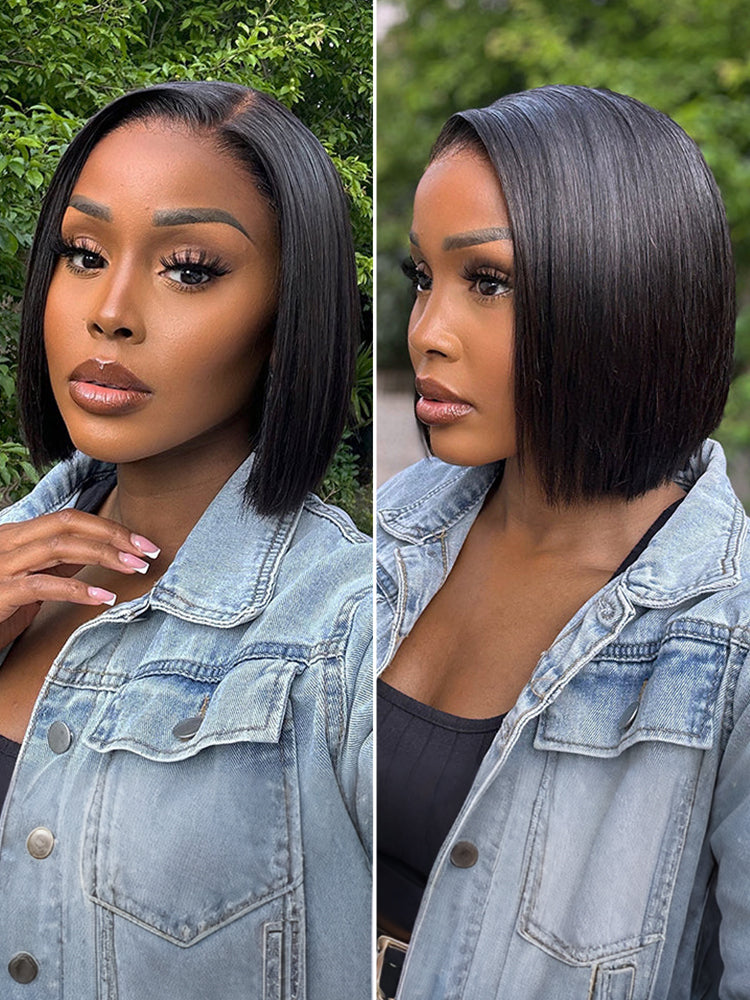 PreMax Wigs | Super Natural Hairline Silky Blunt Cut Bob Glueless 13x4 Frontal Lace Human Hair Short Wig Pre-Cut Lace-28