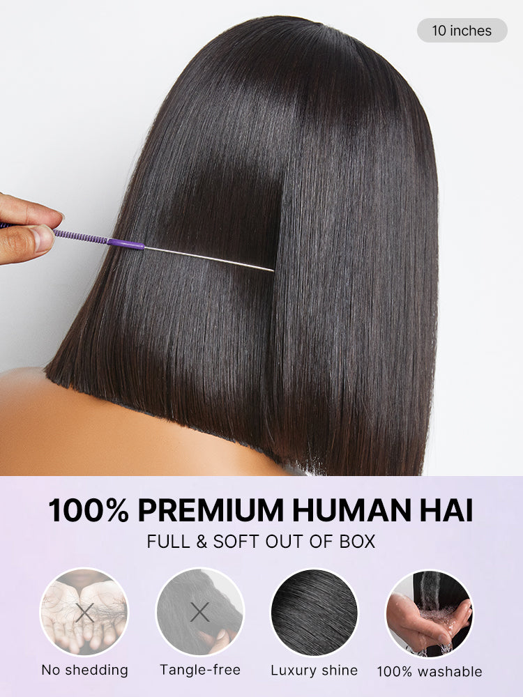 Luvme Hair PreMax Wigs 13x4 frontal lace wig with silky blunt cut bob, natural hairline, short human hair, glueless style.