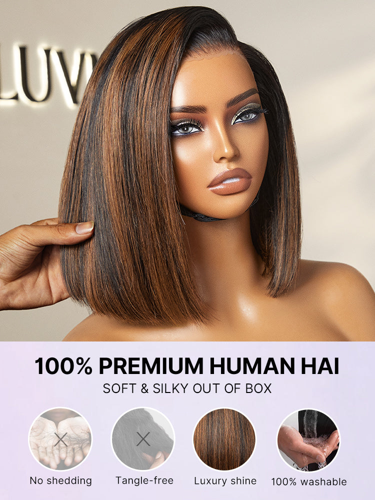 Luvme Hair PreMax Wigs 13x4 frontal lace wig with silky blunt cut bob, natural hairline, human hair, short, glueless style