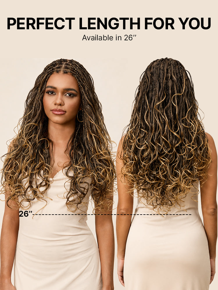 Luvme Hair OwnScalp™ Ombre Honey Blonde French Curl Knotless Boho Braids HD full lace wig with long flexi fit cap and drawstring closure