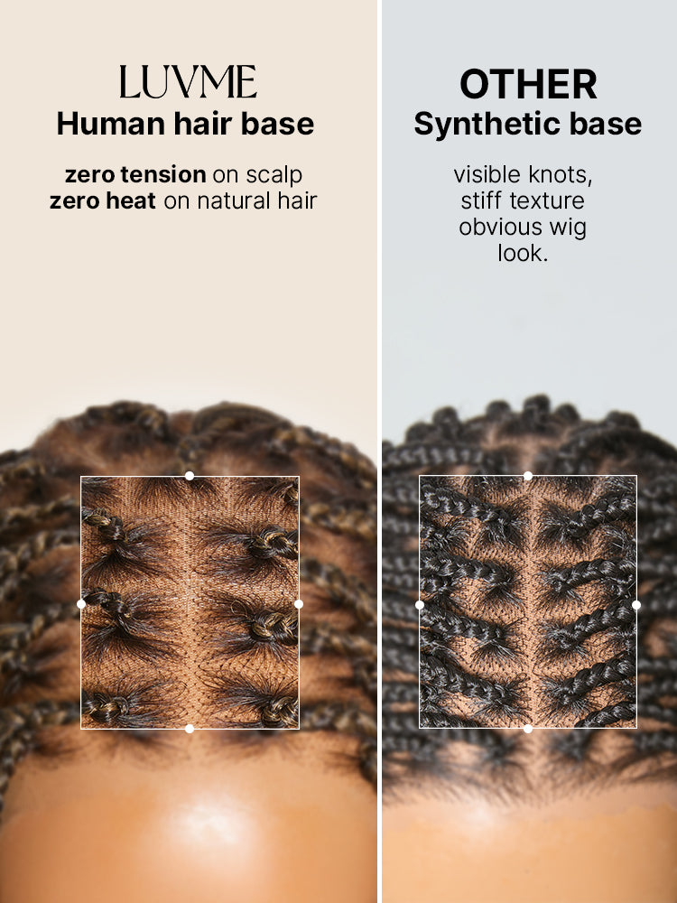 Luvme Hair OwnScalp™ Ombre Honey Blonde French Curl Knotless Boho Braids long lace wig with flexi fit cap and drawstring for secure wear.