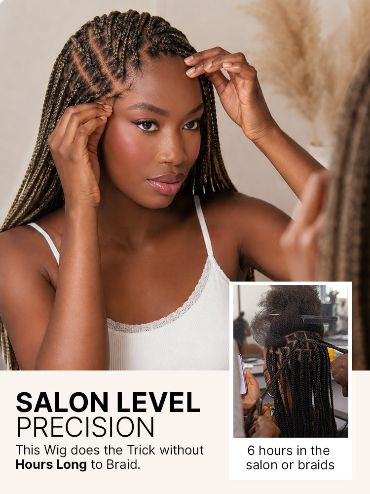 Luvme Hair OwnScalp™ Ombre Honey Blonde French Curl Knotless Boho Braids full lace wig with Flexi Fit cap and drawstring for long, natural style