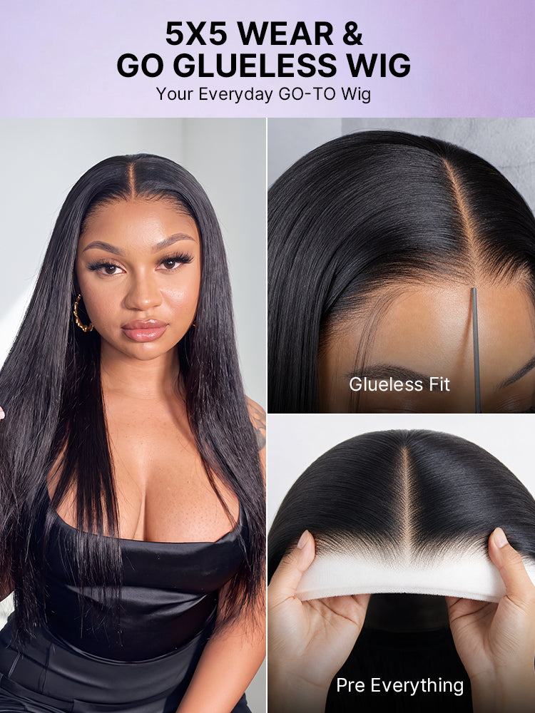 AiryFit™ Scalp Care Wigs - Silky Straight Middle Part Glueless 5x5 Closure Lace Long Wig Pre-Cut Lace-30