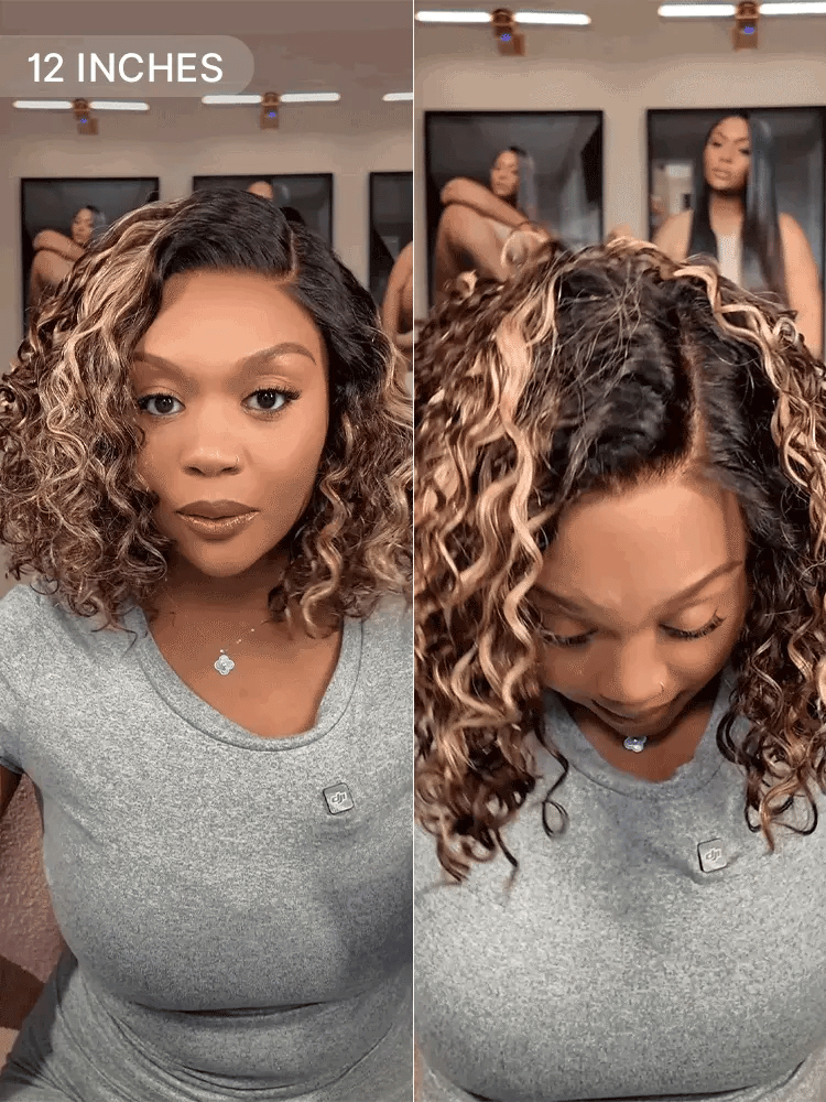 Luvme Hair blonde and black ombre water wave short curly bob wig with HD lace, pre-cut, glueless, minimalist style