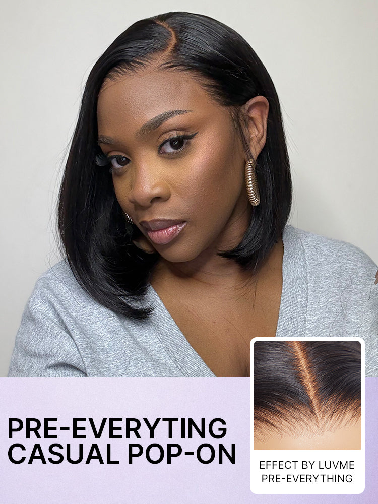 Luvme Hair PreMax Super Natural Blunt Cut Bob wig with 13x4 lace frontal, silky human hair, glueless, short style, pre-cut lace.