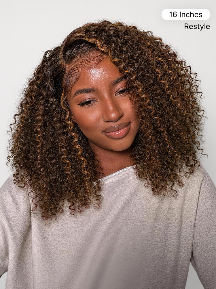 Luvme Hair 5x5 kinky curly lace closure wig with 180% density, pre-cut glueless design, showcasing curly texture and lace front.