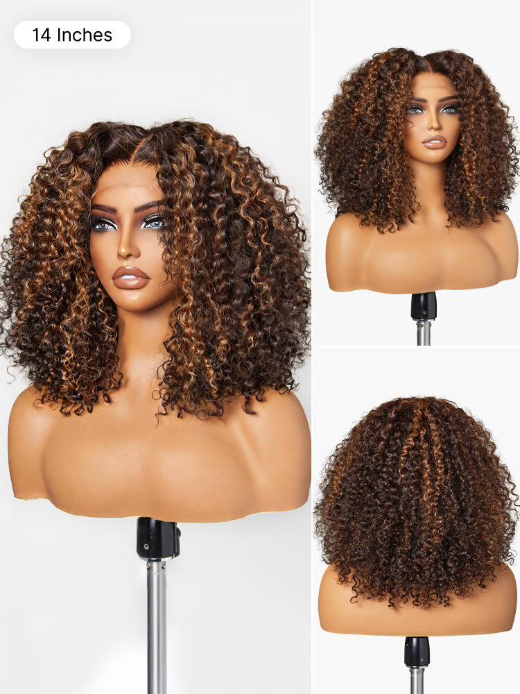Luvme Hair 5x5 lace closure wig with kinky curly texture, 180% density, glueless design, pre-cut lace for natural look.