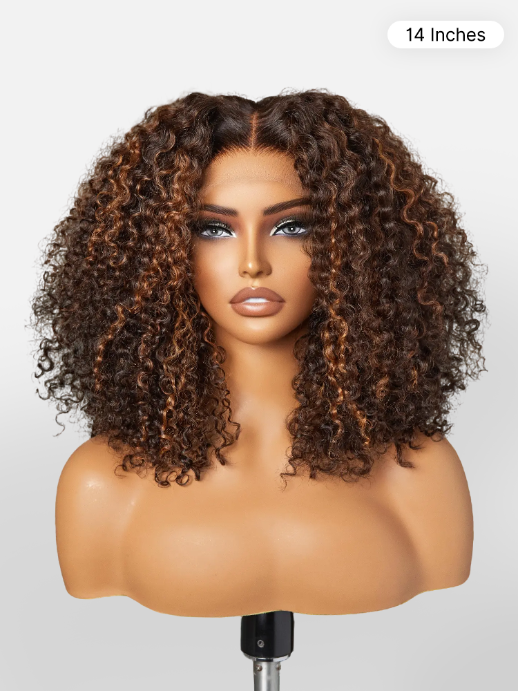 Luvme Hair 5x5 lace closure wig with 180% density, kinky curly texture, pre-cut lace, glueless design, and natural look.