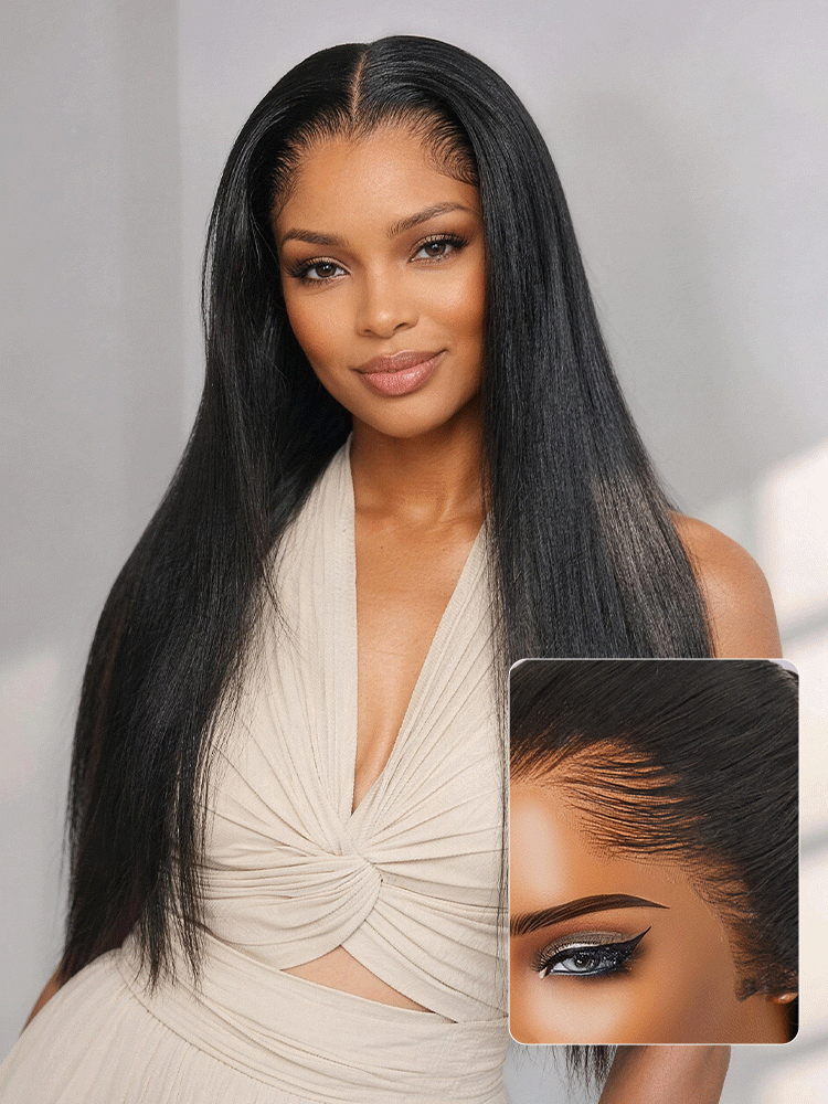 New Customers Only | Lagos Hairline Over-Plucked M-Shaped Hairline Natural Looking Silky Straight Human Hair 13×4 Lace Frontal Wig Pre-Cut Lace-01