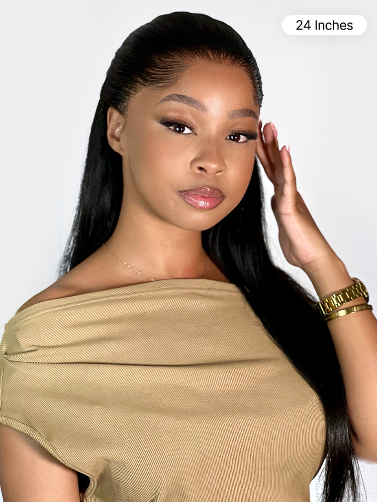 New Customers Only | Lagos Hairline Over-Plucked M-Shaped Hairline Natural Looking Silky Straight Human Hair 13×4 Lace Frontal Wig Pre-Cut Lace-05