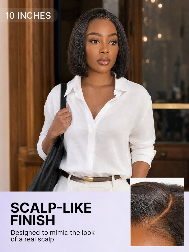 200% Density Natrual Black Yaki Straight Bob Glueless Minimalist Lace Wig Pre-cut Lace All-Day Comfort Cap-05