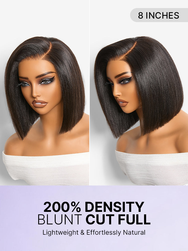 200% Density Natrual Black Yaki Straight Bob Glueless Minimalist Lace Wig Pre-cut Lace All-Day Comfort Cap-07
