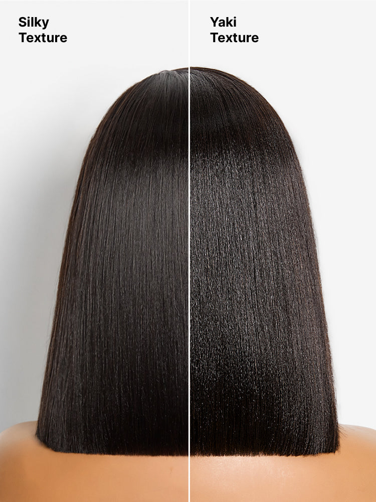200% Density Natrual Black Yaki Straight Bob Glueless Minimalist Lace Wig Pre-cut Lace All-Day Comfort Cap-15