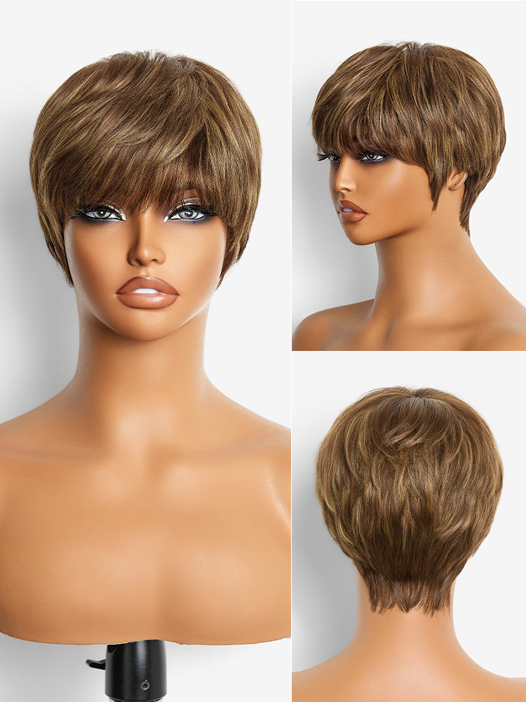 Luvme Hair throw-on short wig with bangs, ultra comfort cotton cap, glueless design, suitable for hair loss, natural look