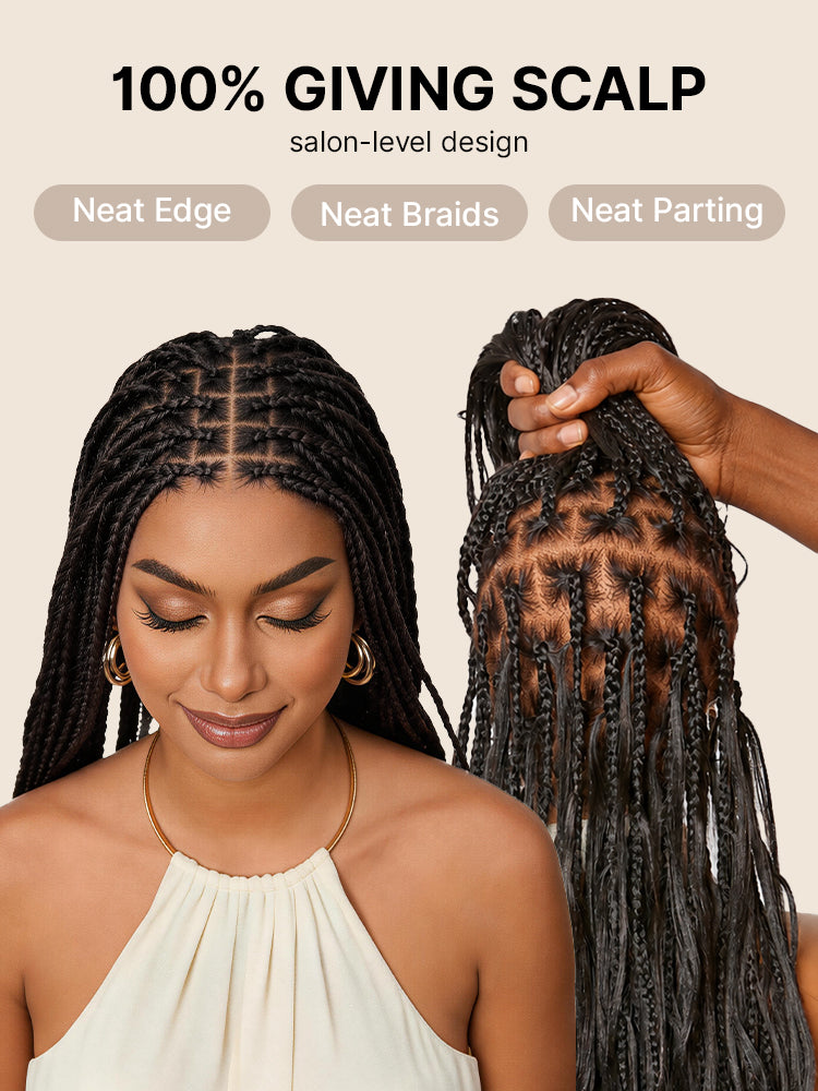OwnScalp™ French Curl Knotless Boho Braids HD Full Lace Long Wig Flexi Fit Invisi Drawstring Cap - US Only-83