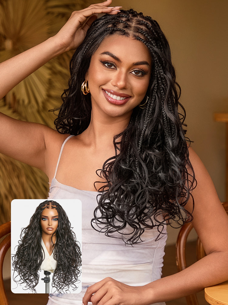 OwnScalp™ French Curl Knotless Boho Braids HD Full Lace Long Wig Flexi Fit Invisi Drawstring Cap - US Only-91