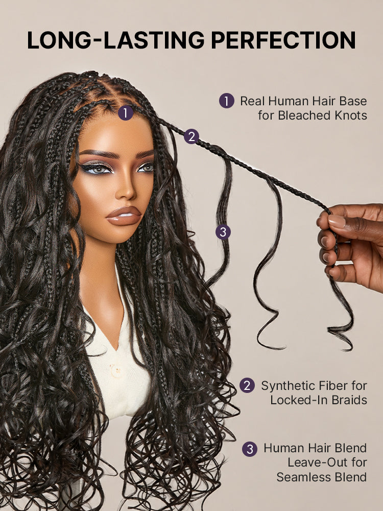 OwnScalp™ French Curl Knotless Boho Braids HD Full Lace Long Wig Flexi Fit Invisi Drawstring Cap - US Only-86