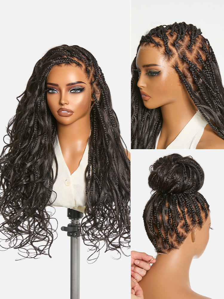 OwnScalp™ French Curl Knotless Boho Braids HD Full Lace Long Wig Flexi Fit Invisi Drawstring Cap - US Only-90