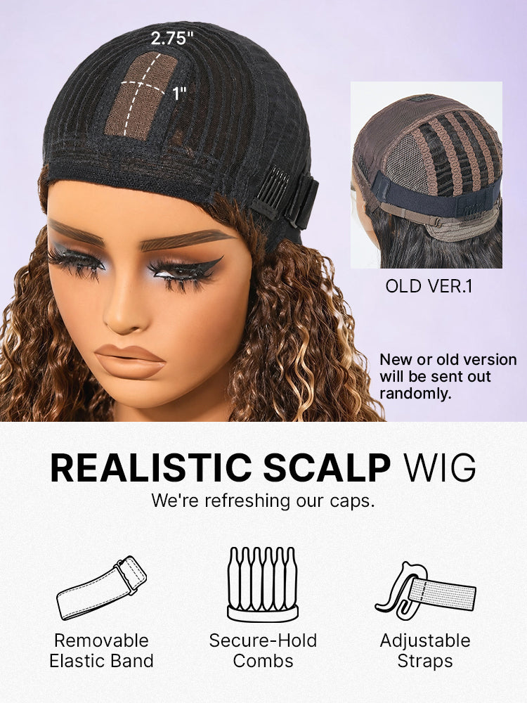 Beginner Friendly Water Wave Minimalist Lace Glueless Short Curly Wig with Bangs-34