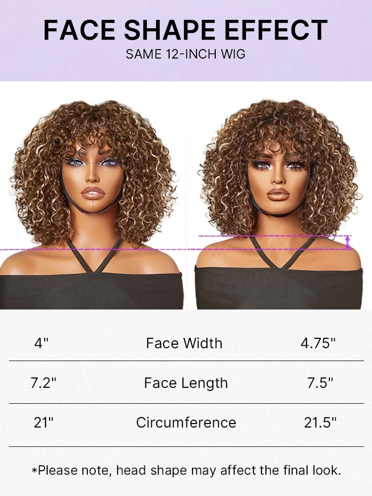 Beginner Friendly Water Wave Minimalist Lace Glueless Short Curly Wig with Bangs-42