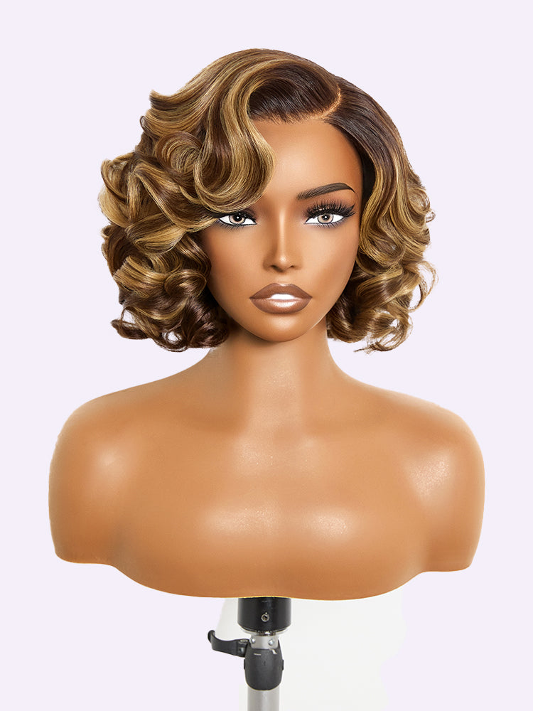 Luvme Hair classic honey blonde highlight wavy HD lace wig with pre-cut lace, minimal glueless design, and natural hair texture.