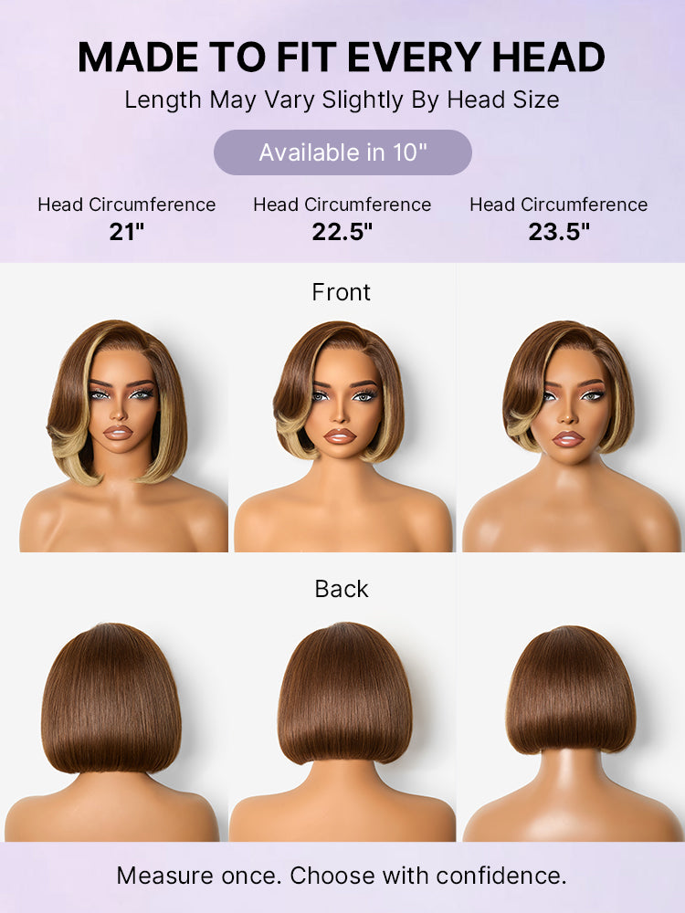 Luvme Hair honey blonde layered bob wig with face-framing highlights, glueless lace closure, and pre-cut 5x5 lace for all-day comfort