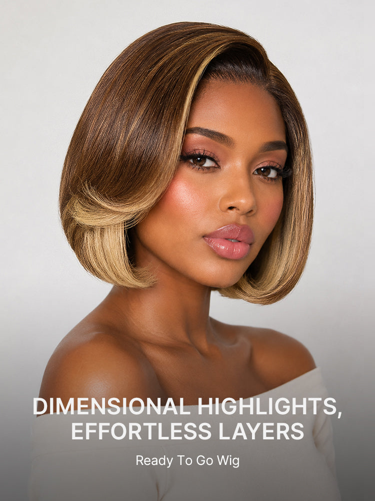 All-Day Comfort Honey Blonde Face-Framing Highlights Blow Out Layered Cut Glueless 5x5 Closure Lace Bob Wig Pre-cut Lace-37