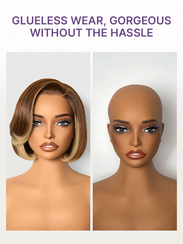 All-Day Comfort Honey Blonde Face-Framing Highlights Blow Out Layered Cut Glueless 5x5 Closure Lace Bob Wig Pre-cut Lace-39