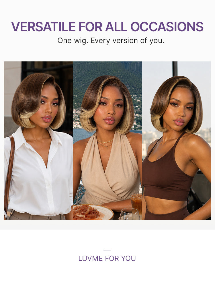 All-Day Comfort Honey Blonde Face-Framing Highlights Blow Out Layered Cut Glueless 5x5 Closure Lace Bob Wig Pre-cut Lace-40